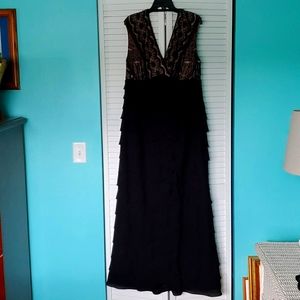 Black with lace full length tiered cocktail dress